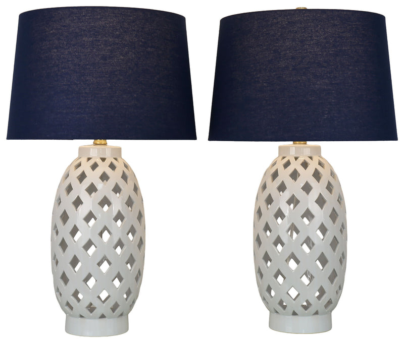 Harbor Trellis - 28 X 16 - Ceramic Table Lamp (Set of 2) - Matte White