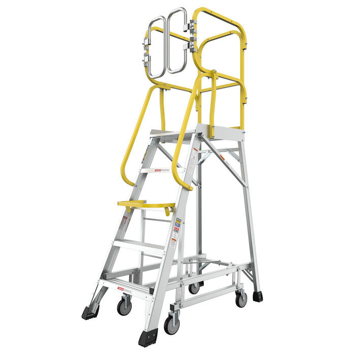 Heavy Duty Aluminum Rolling Platform Ladder With Steps, 375Lbs Capacity