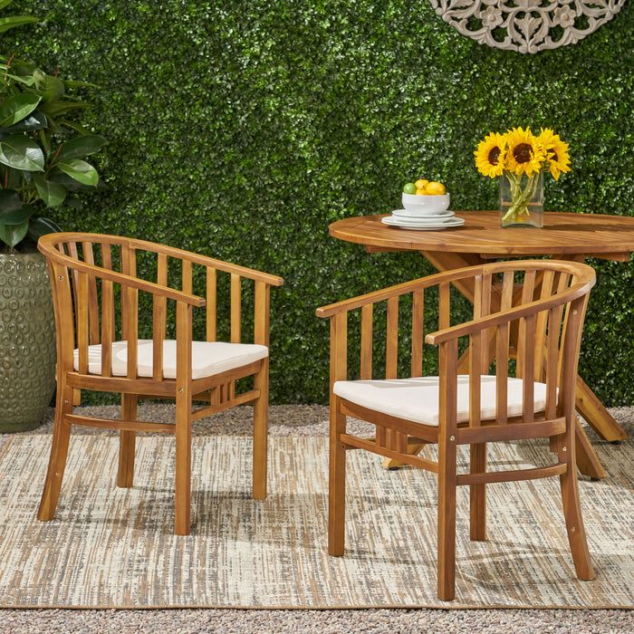 Outdoor Wooden Dining Chairs With Cushions (Set of 2)