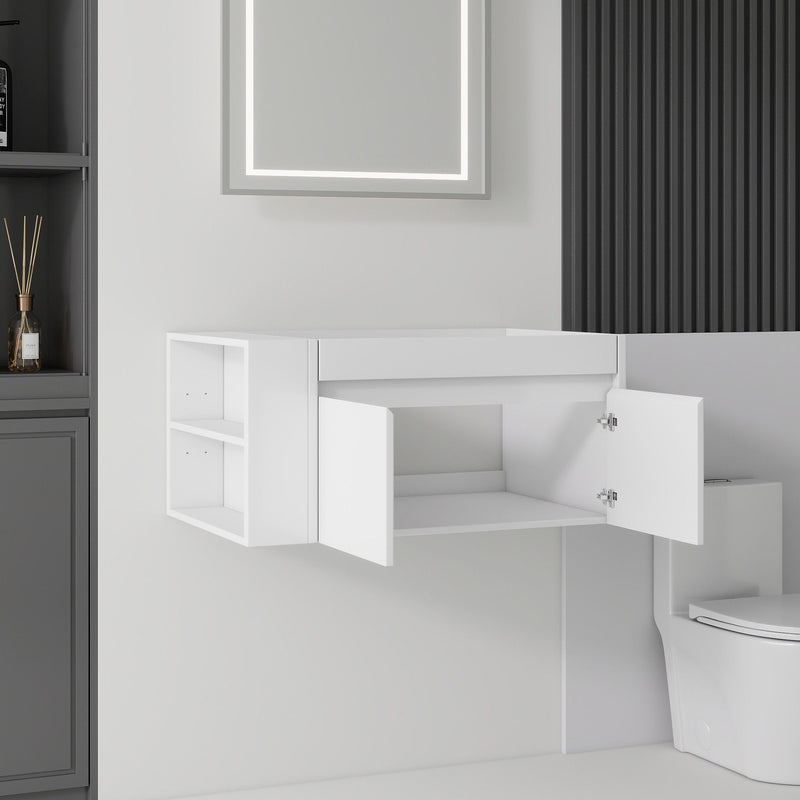 36" Floating Bathroom Vanity Cabinet, With Soft Close Double Doors, Wall Mounted, Cabinet Only - White