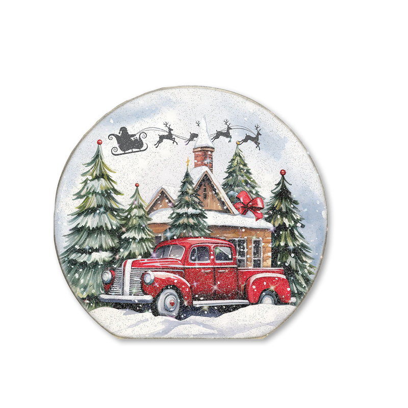SNOWGLOBE SITTER RED TRUCK (WITH GLITTER)