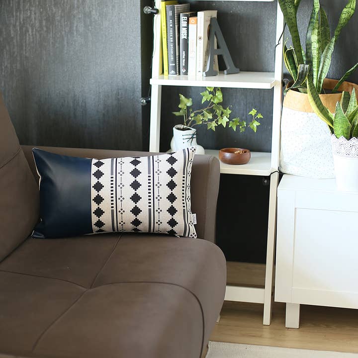 Faux Leather Throw Pillow | Navy Blue | 12x20