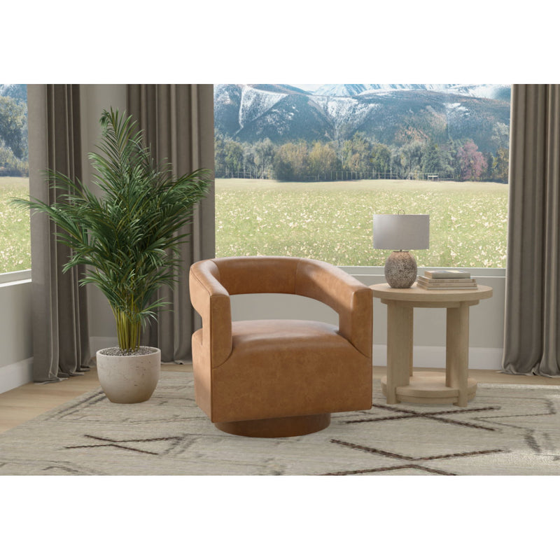 Swivel Accent Chair With Geometric Backrest - Brown