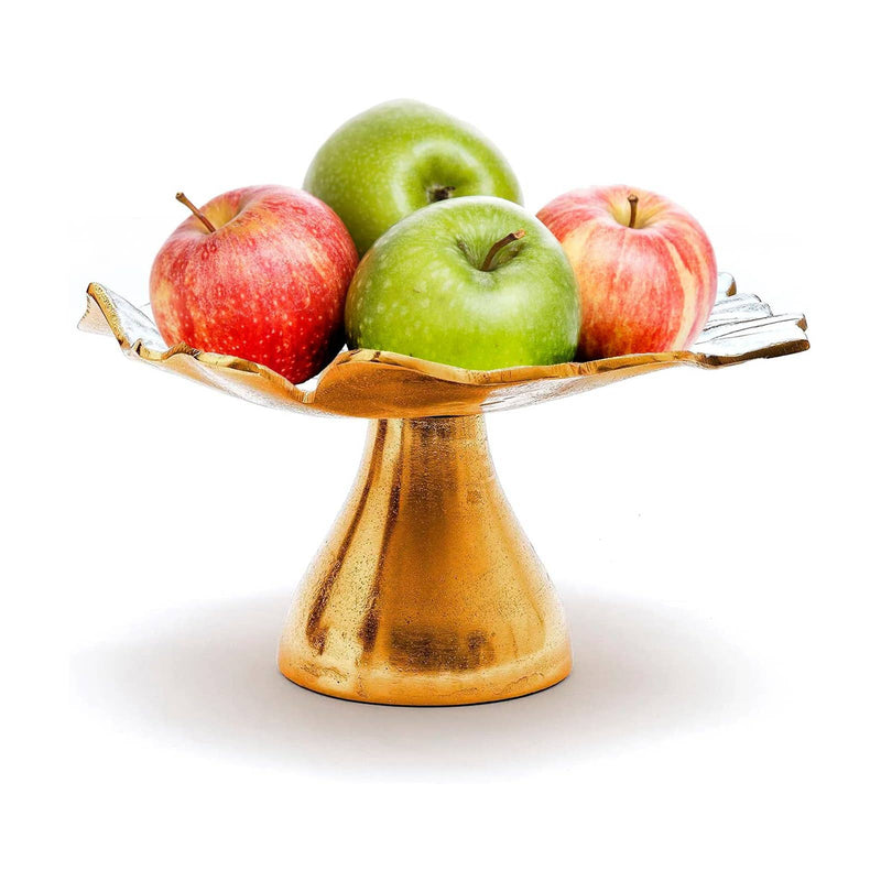 Flower Gold & White Fruit Bowl & Footed Pedestal Cake Stand