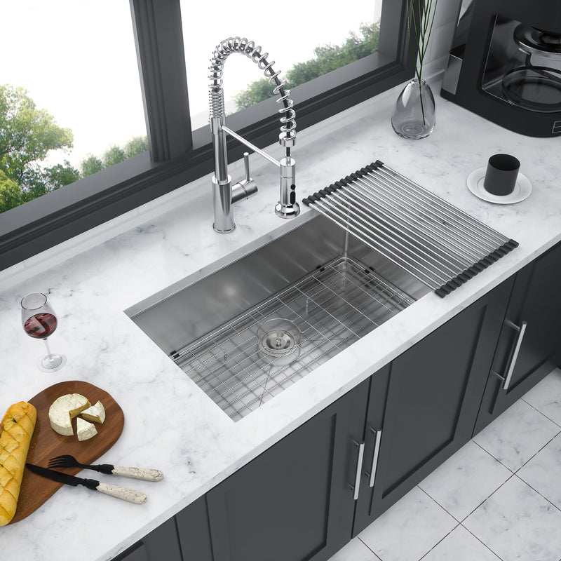 Undermount Kitchen Sink & Deep Single Bowl - Brushed Nickel