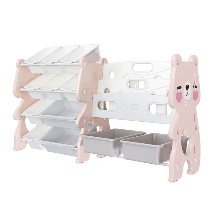 Kids Toy Storage Organizer With 2 Tier Bookshelf, Toy Storage With 12 Bins