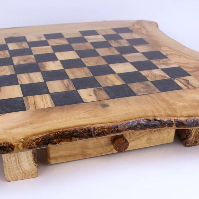 Olive Wood Resin Chess Board | Blue | 12-14"