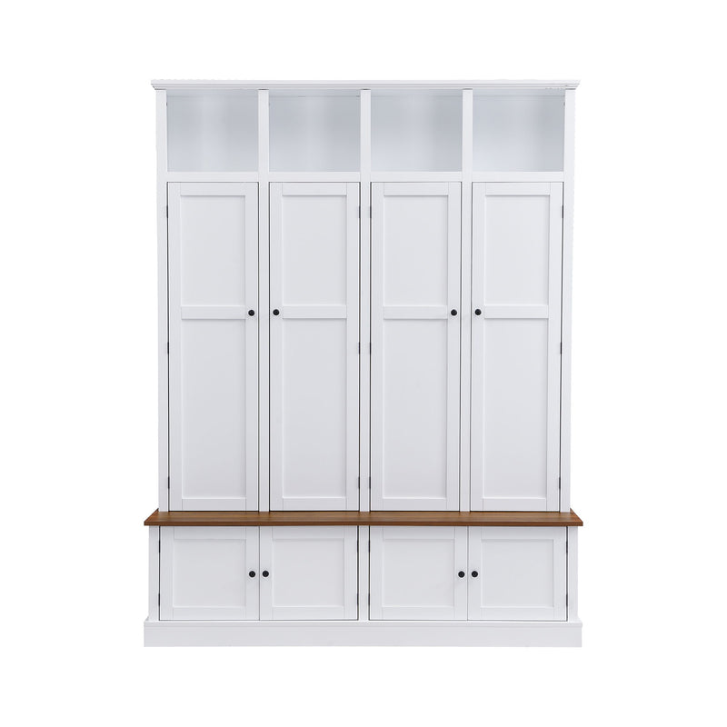 Hall Tree With Bench And Cabinet, 4 In 1 Entryway Bench With Coat Rack