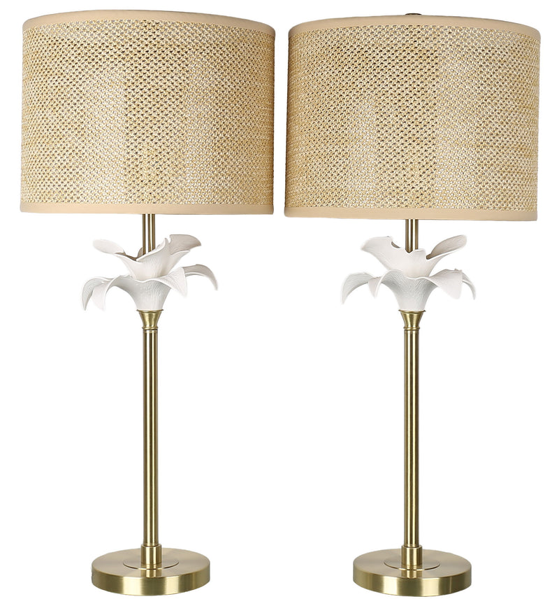 Lily Reverie - 32 X 14 - Metal Table Lamp (Set of 2) - Textured White Ceramic, Soft Gold