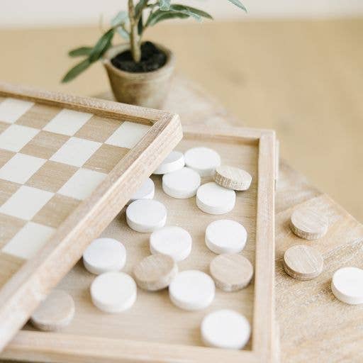 Wood Checker Board Set w/Storage | 12x12x2