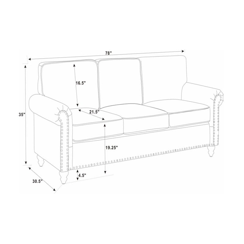 Sofa With Rolled Arms And Studs Trim - Brown