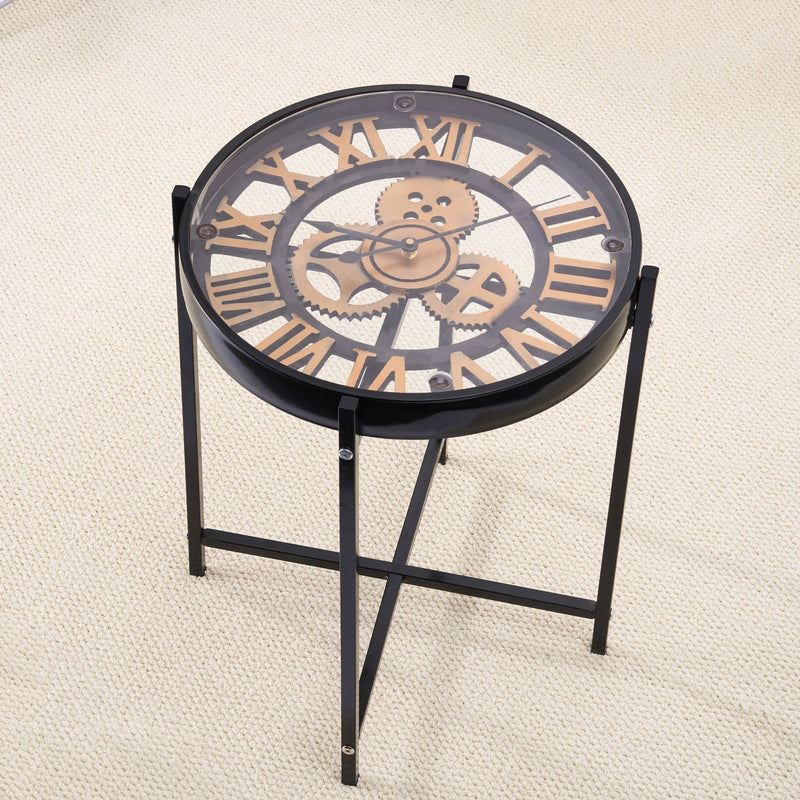 Roman Numeral Clock Display Retro End Table