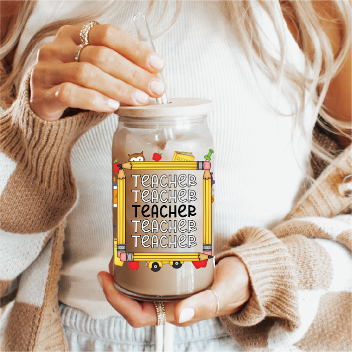 16 oz Ice Coffee Glass Can - Teacher Repeat
