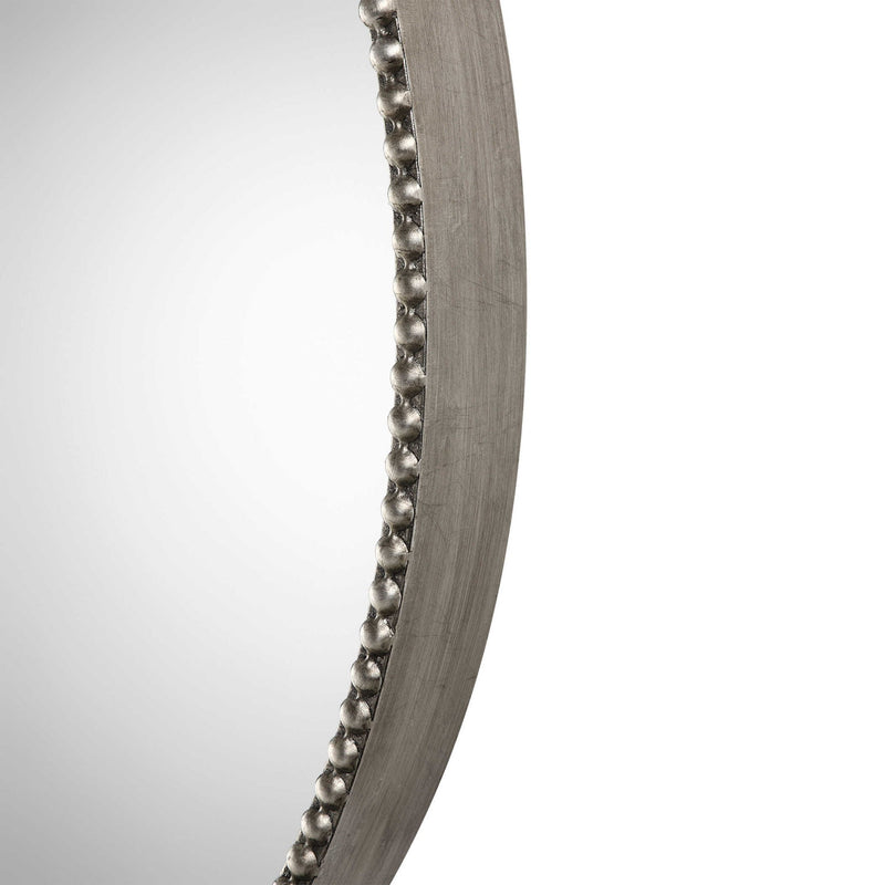 Stefania - Beaded Round Mirror - Pearl Silver