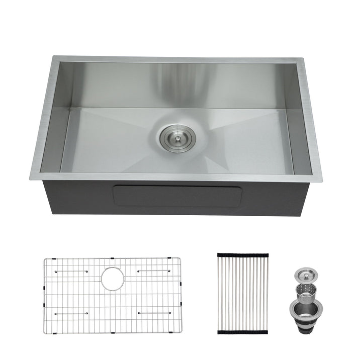 Modern Undermount Stainless Steel Kitchen Sink 16 Gauge, Deep Single Bowl