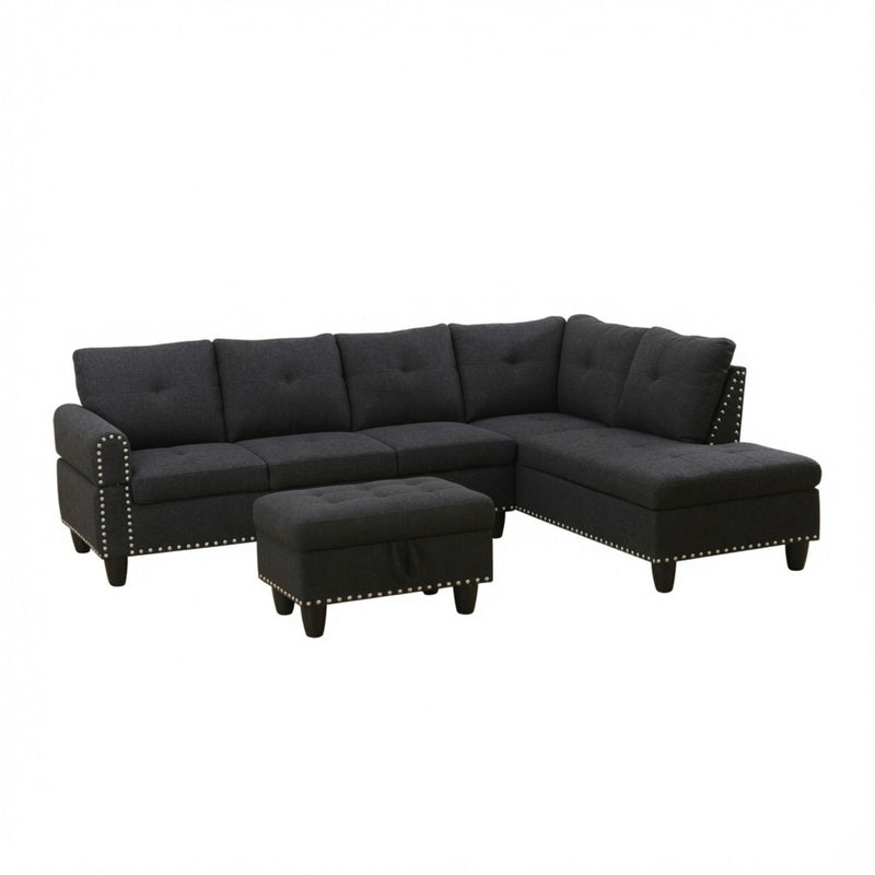 L - Shaped 3 Piece Sectional Sofa With Chaise, Storage Ottoman & Cup Holders