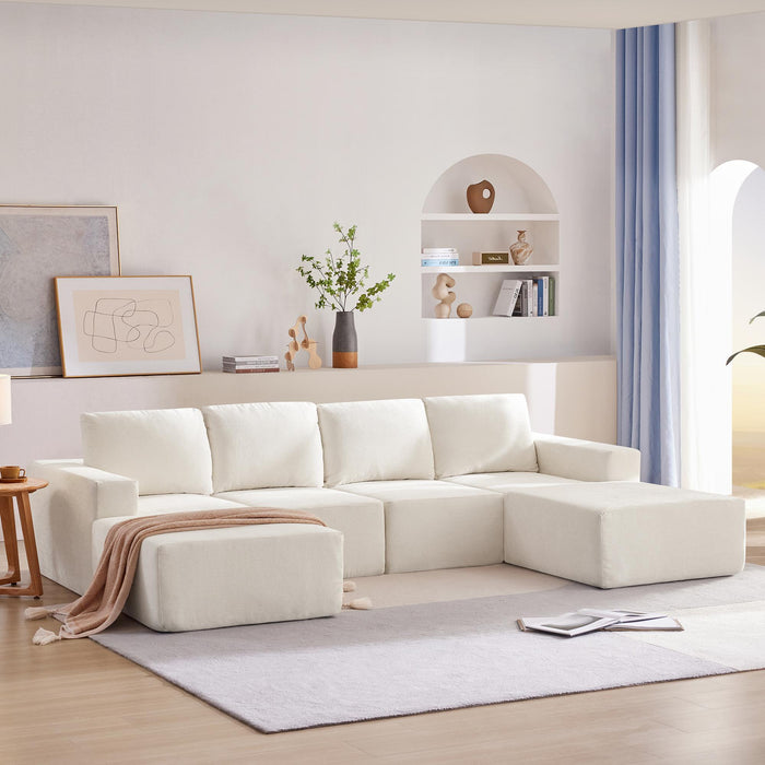 Modular U Shaped Sectional With Ottomans, Luxury Cloud Floor Couch With Deep Seat Fully Compressed Upholstered Sofa