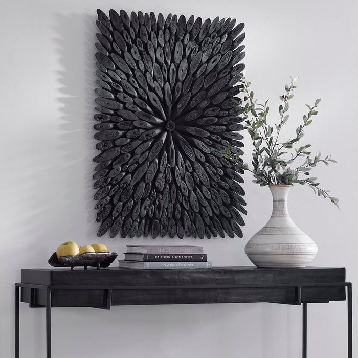 Gathered Teak - Square Wood Wall Decor - Black