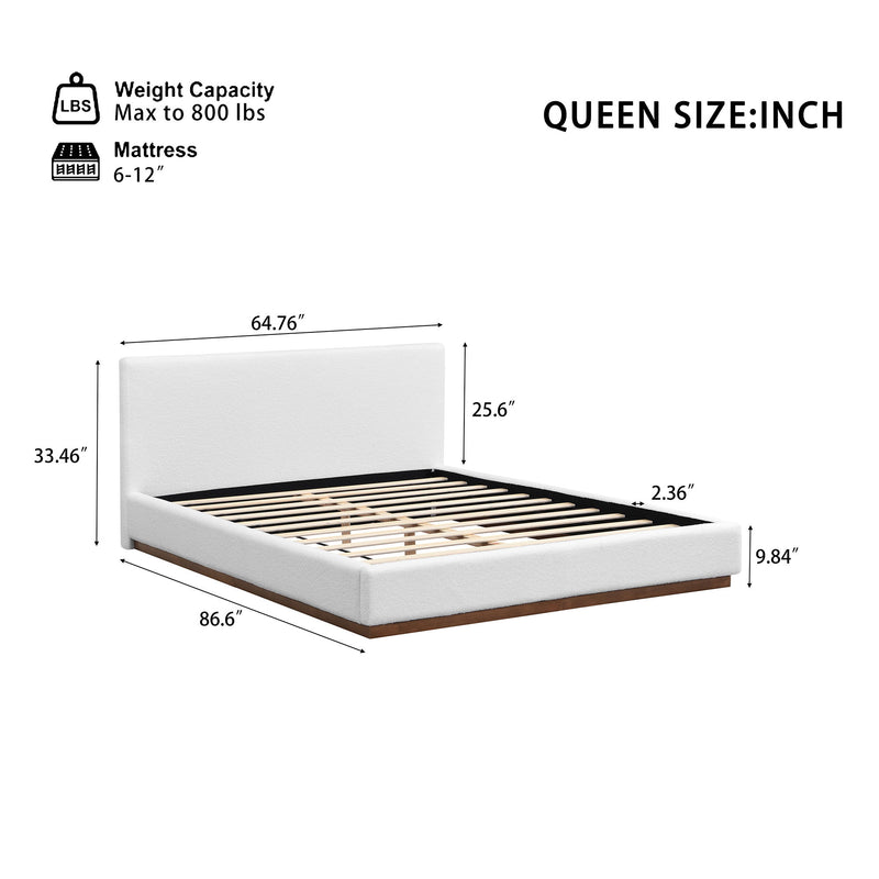 Queen Size Upholstered Bed With Solid Base Frame - White
