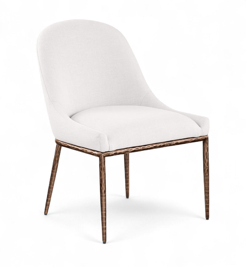 Ferro - Linen Textured Performance Fabric Upholstered Dining Side Chair - Cream / Brushed Bronze