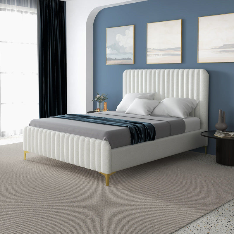 Valery - Queen Size Platform Bed - Cream