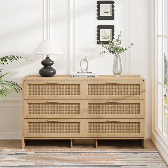 Modern Arc Shaped Corner Rattan Cabinet With 6 Drawers