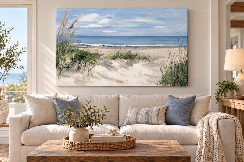 Dune Grass Outlook - 84 X 52 - Hand-Embellished Wrapped Canvas - Blue