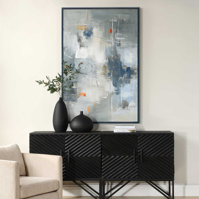 Blueprint - Hand Painted Modern Art - Black / Blue / Gold / Gray / Orange / White