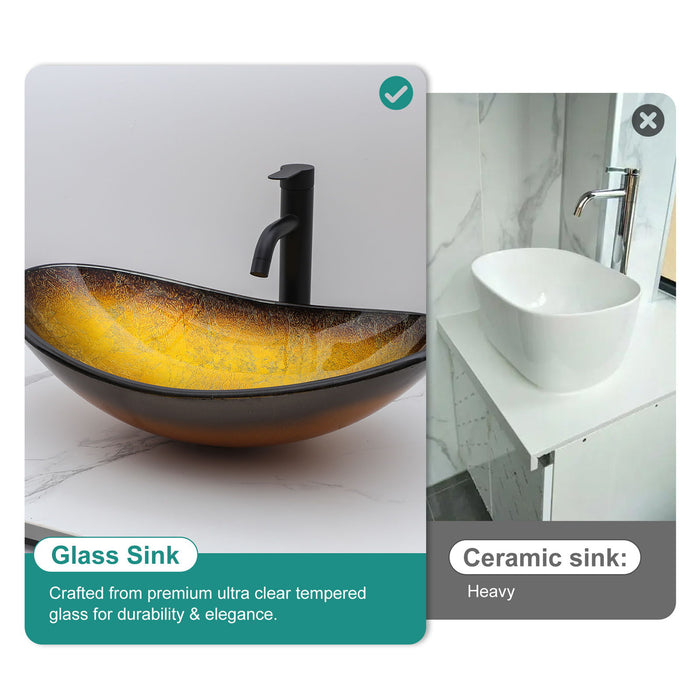 Vessel Sink With Pop Up Drain, Boat Shape Above Counter Bathroom Sink - Gold