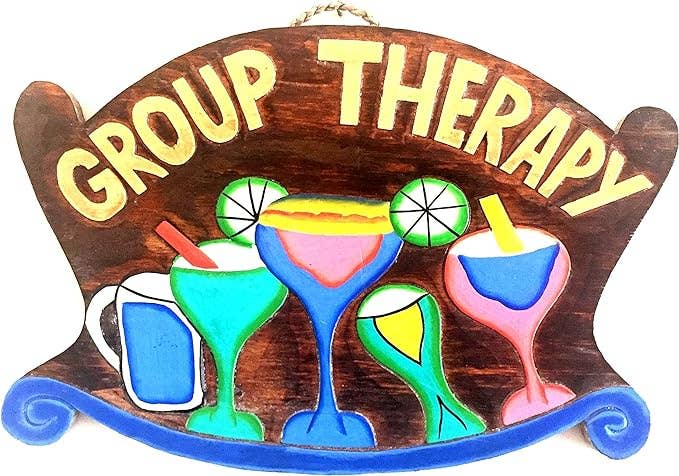 Group Therapy Sign Funny Drinking Tiki Bar Wall Decor Wood