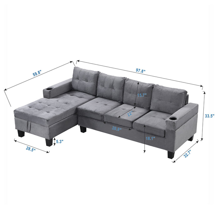 Modern Sectional Sofa Set With L Shape Chaise Lounge And Storage