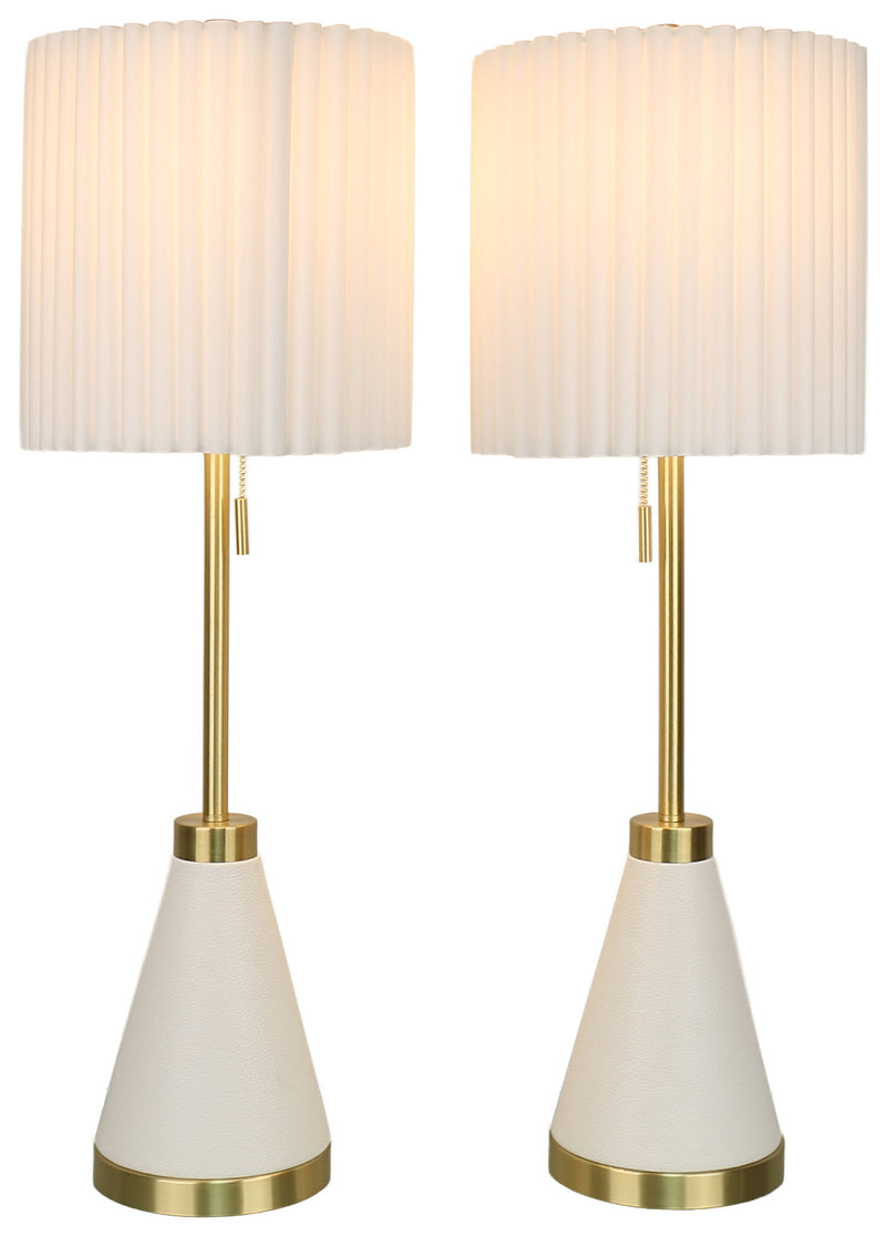 Gilded Cadence - 32 X 11 - Metal Buffet Lamp (Set of 2) - Textured White Pu Leather, Soft Gold