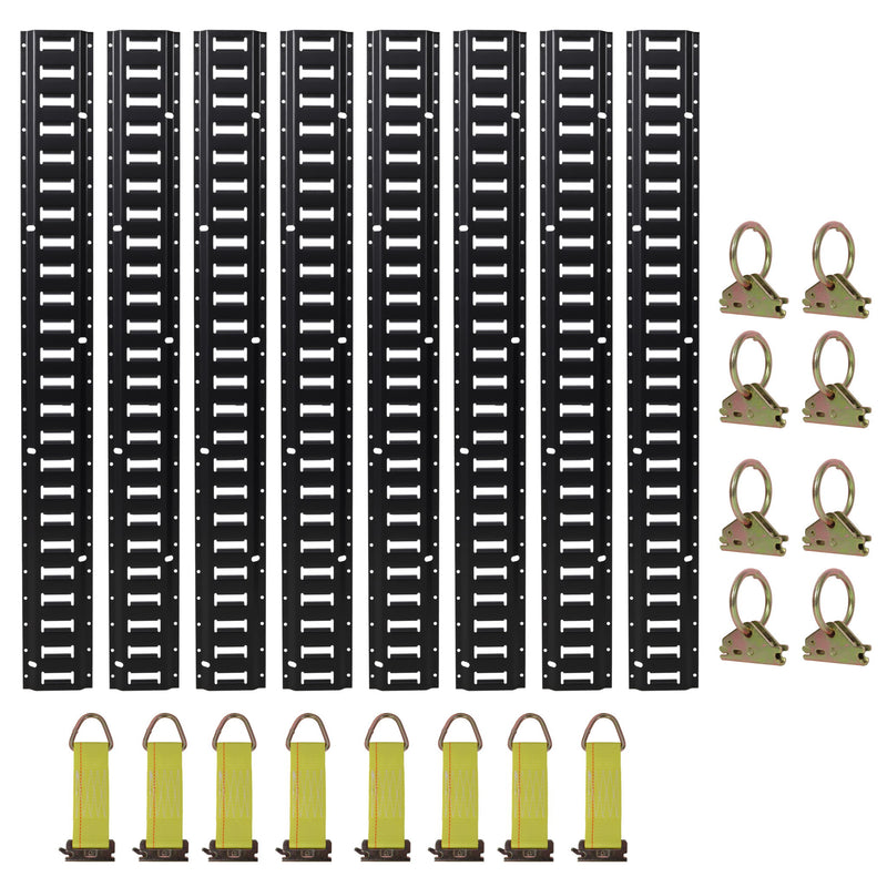 Heavy Duty E Track Tie-Down Rail Kit With O-Ring Anchors And Rope Tie Offs