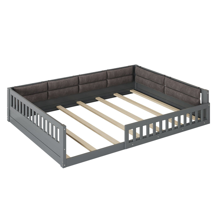 Upholstered Platform Bed With Guardrail And Pillow