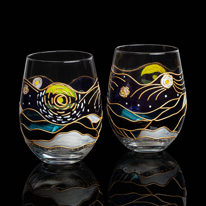 Van Gogh Artisanal Hand Painted Glasses | Set of 2