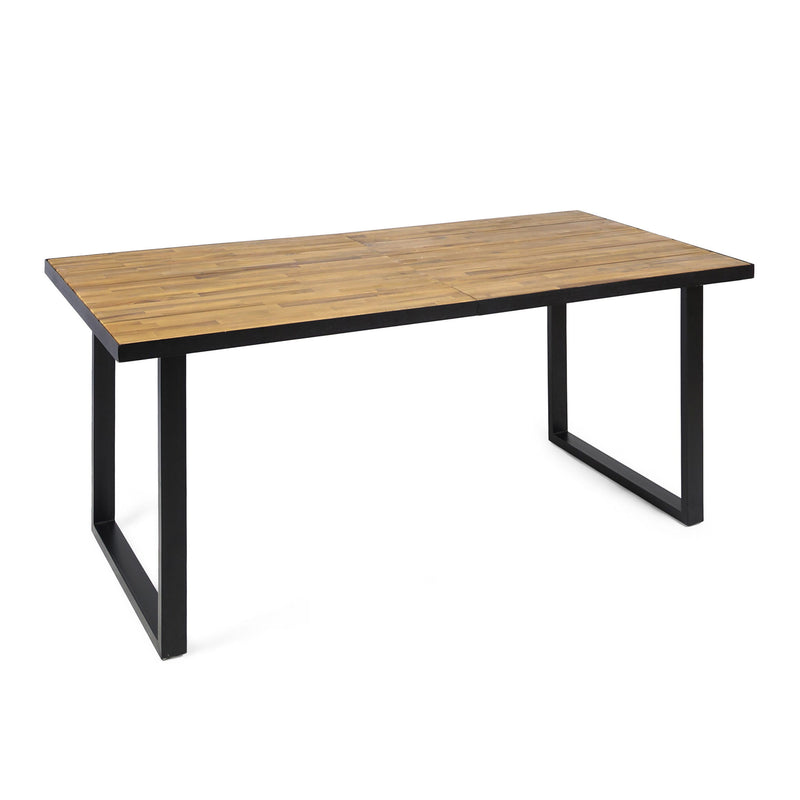 Outdoor Dining Table With U Shape Legs And Slat Top Table - Teak