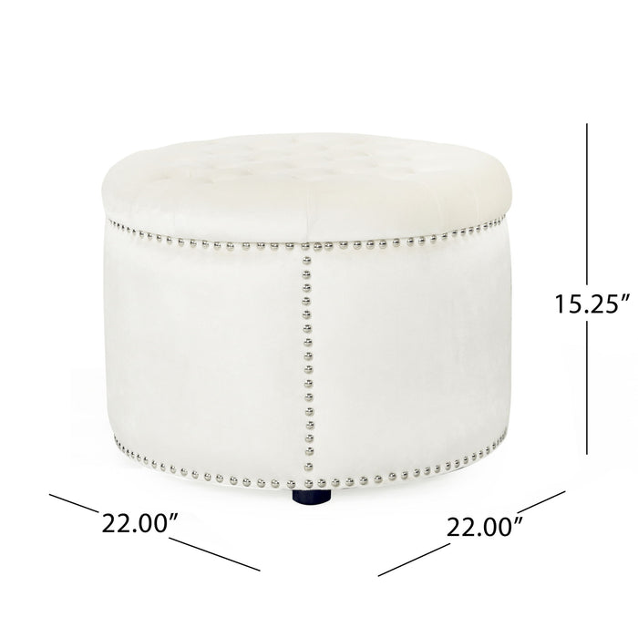 Elegant Round Ottoman Footstool With Studded Rim
