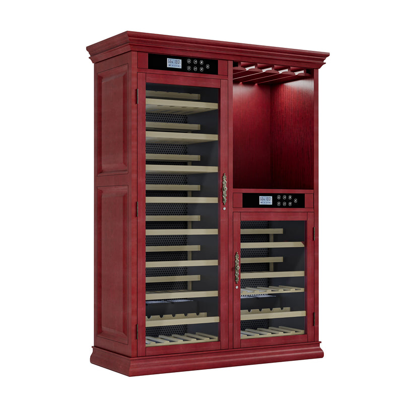 Wine Cooler With Dual Zone Temperature Control, Vacuum Insulated Door, LED Lighting, 158 Bottle Capacity - Cherry