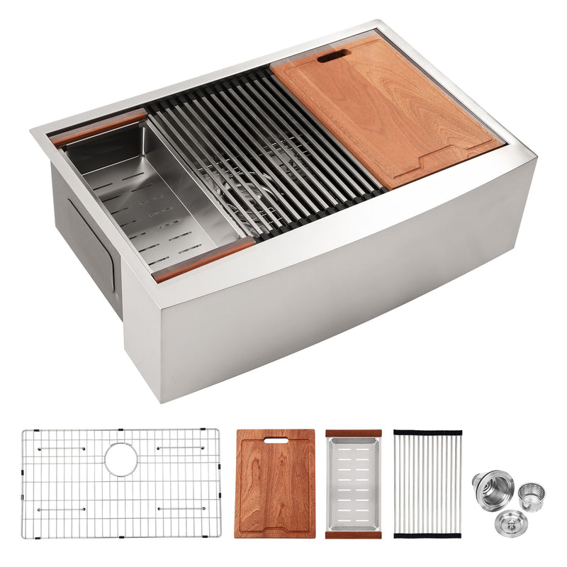 Classic Ceramic Farmhouse Sink Workstation Single Bowl With Durable Finish