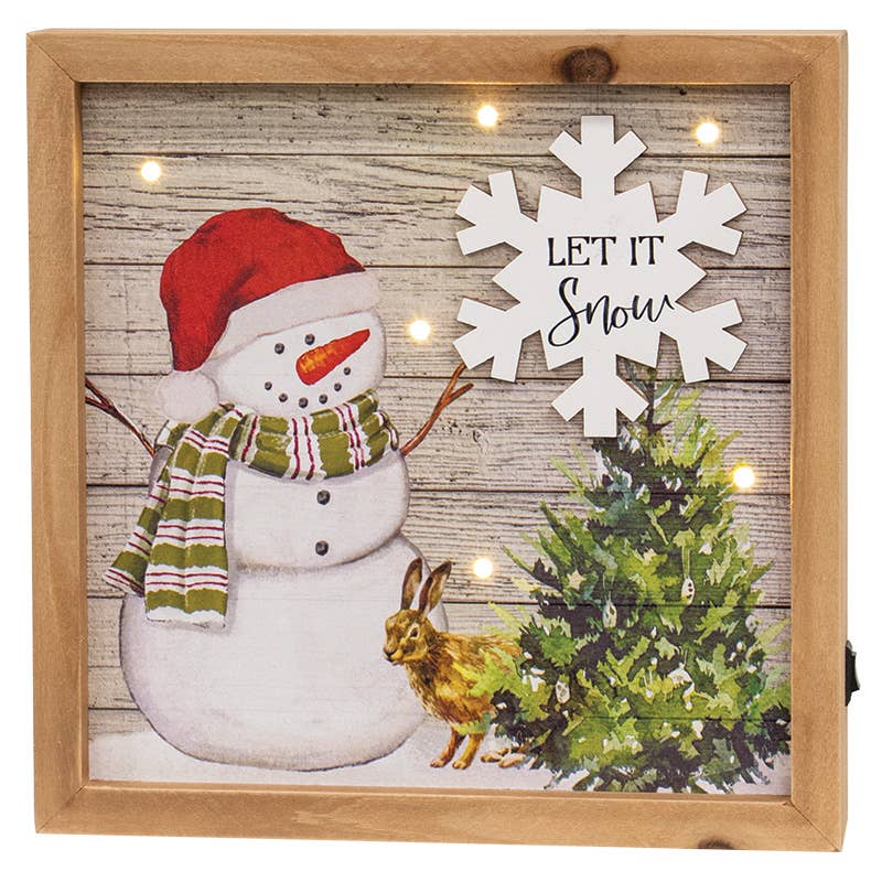 Snowman Box Sign w/ LED Lights 3 Asstd