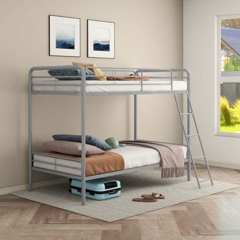 Long Beach - Twin Over Twin Bunk Bed With Built In Guardrails And Angled Ladder - Silver
