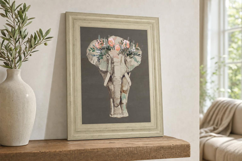 22x26 Flower Crown Elephant II By Jennifer Goldberger - Beige