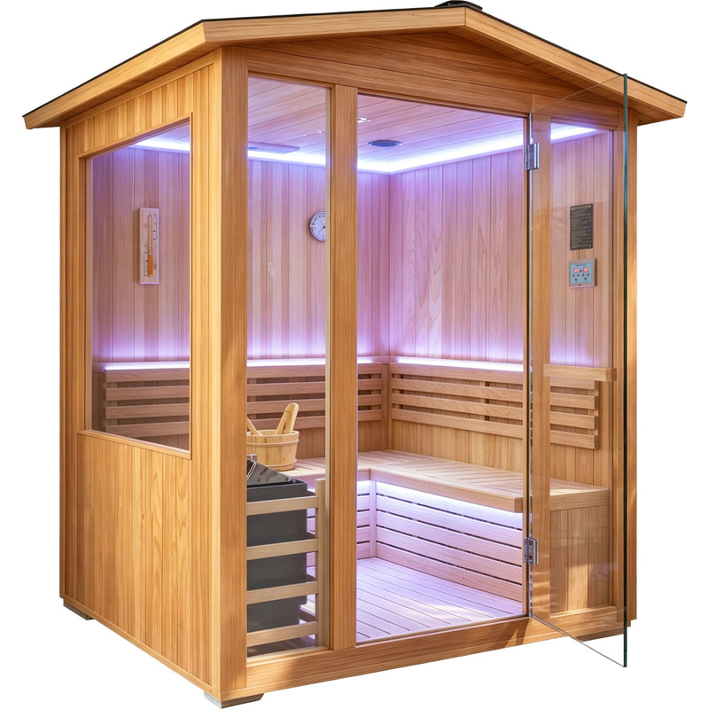 6000W 240V Outdoor Steam Sauna For 4 People - Ameican White Oak