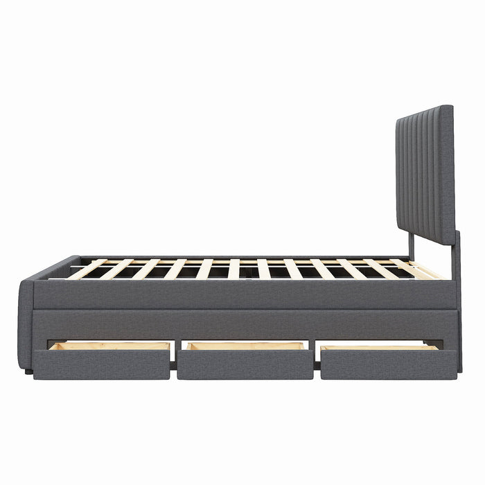 Upholstered Platform Bed With Twin Size Trundle And 3 Drawers