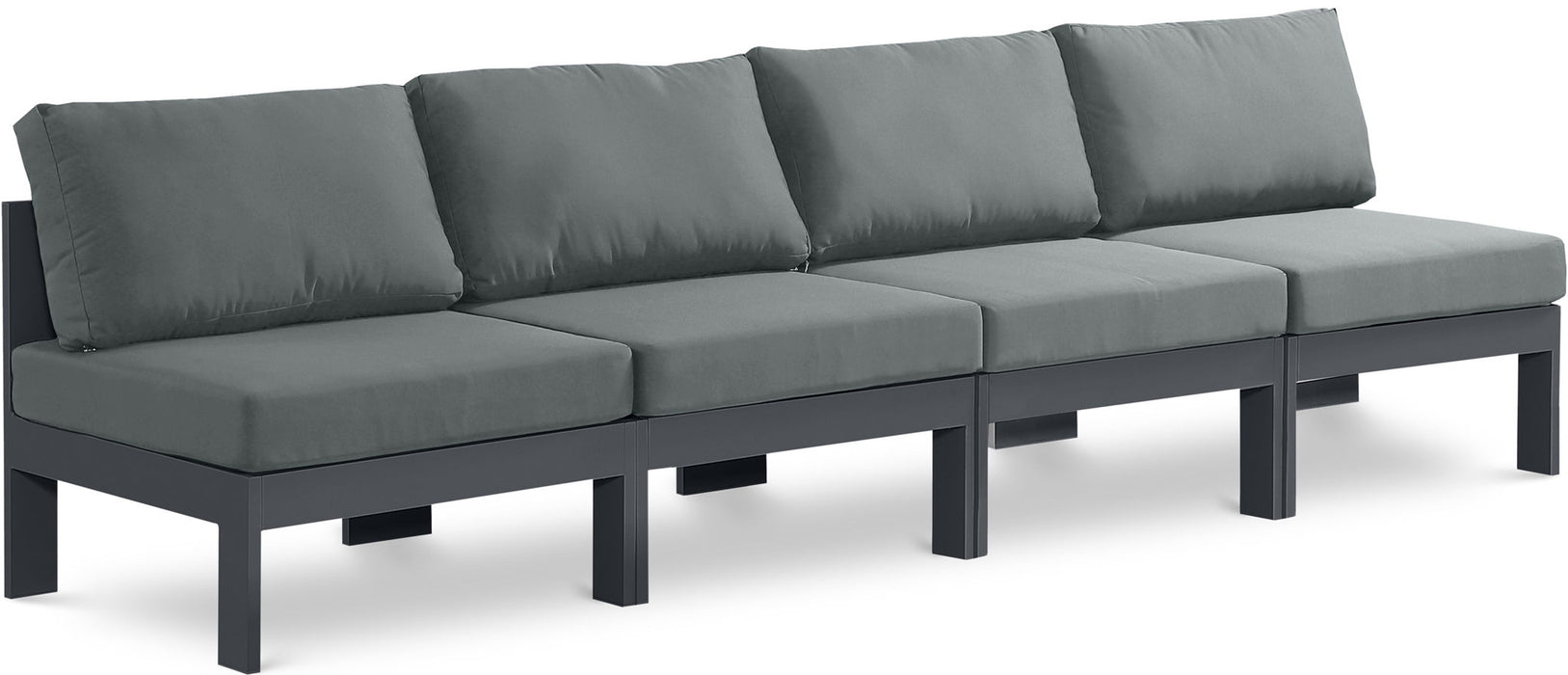 Nizuc - Outdoor Patio 4 Seat Armless Modular Sofa With Gray Frame