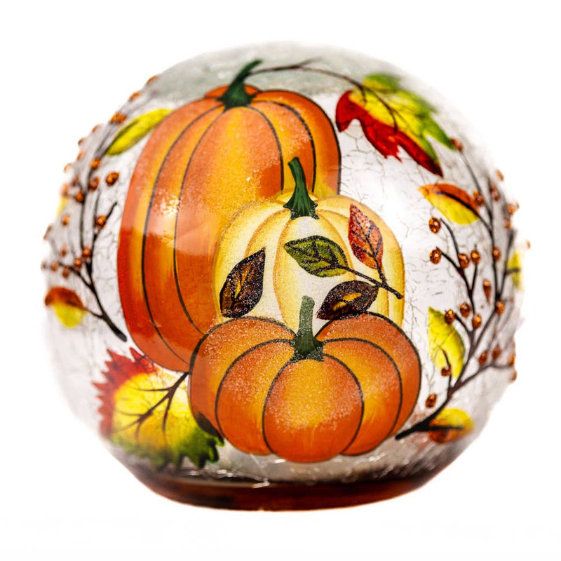 Harvest Pumpkin LED Glass Orb – Fall Autumn Home Decor