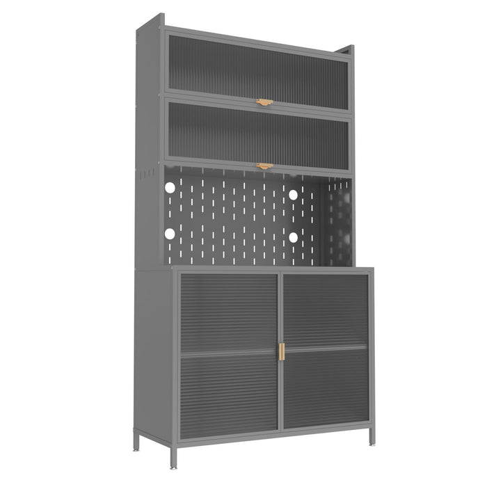 Tall Kitchen Pantry Cabinet With Flip Doors And Pegboard, Anti Tip Steel Storage Hutch