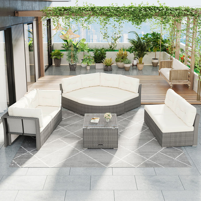 Patio Furniture Set Outdoor Daybed Rattan Sectional With Cushions And Center Table