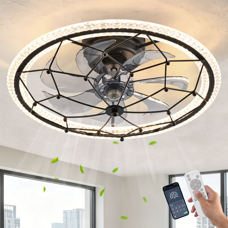 Ceiling Fan With Light And Remote Control, 6 Speeds, 3 Color Options - Matte Black