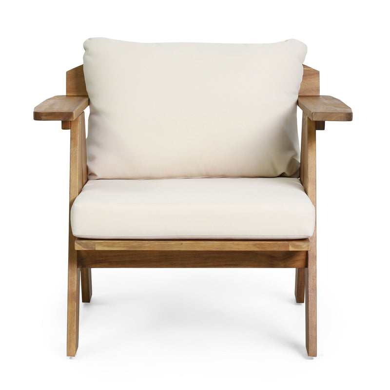 Outdoor Acacia Wood Club Chairs With Cushions (Set of 2) - Teak / Beige